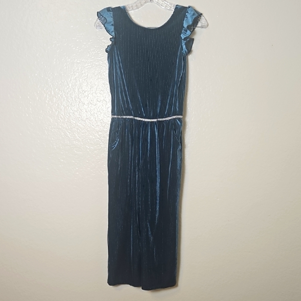 ✨ Cat & Jack Girls Velvet Jumpsuit L (10/12) Blue Shimmer 🎀 Elegant & Comfy